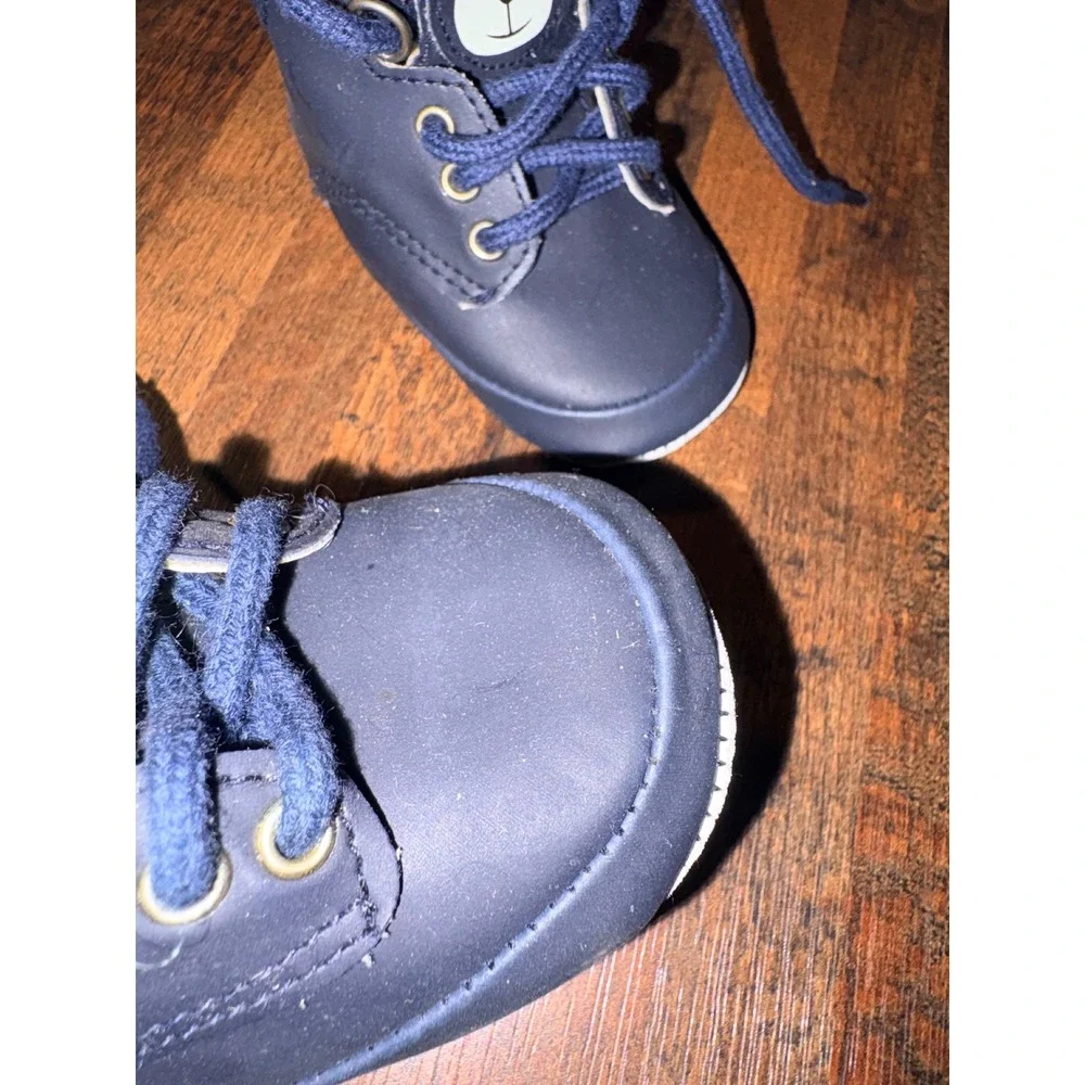 Goldbug Navy Blue Infant Bear Plaid Soft Sole Pre-Walker Boots Size 2